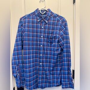 Vineyard Vines On-the-Go Performance Blue Plaid Check Button Down Small